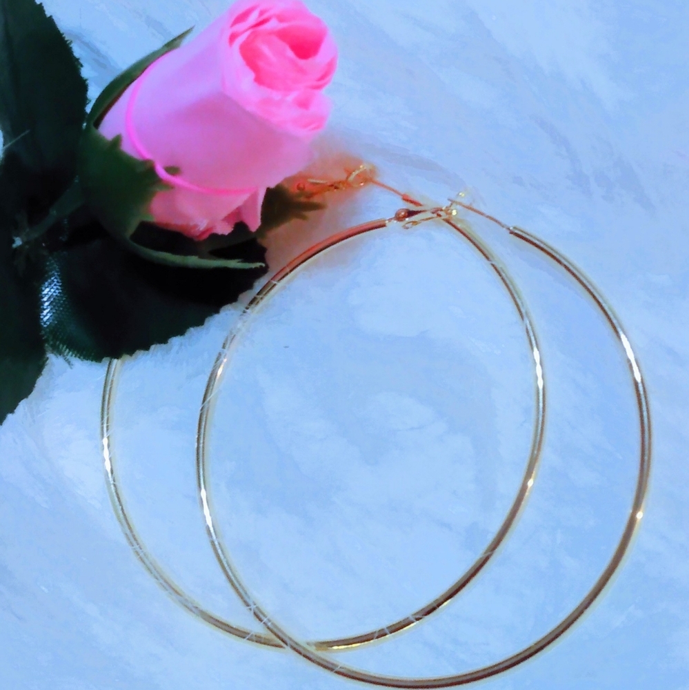 NWT 70mm sterling silver hoop earrings in goldtone